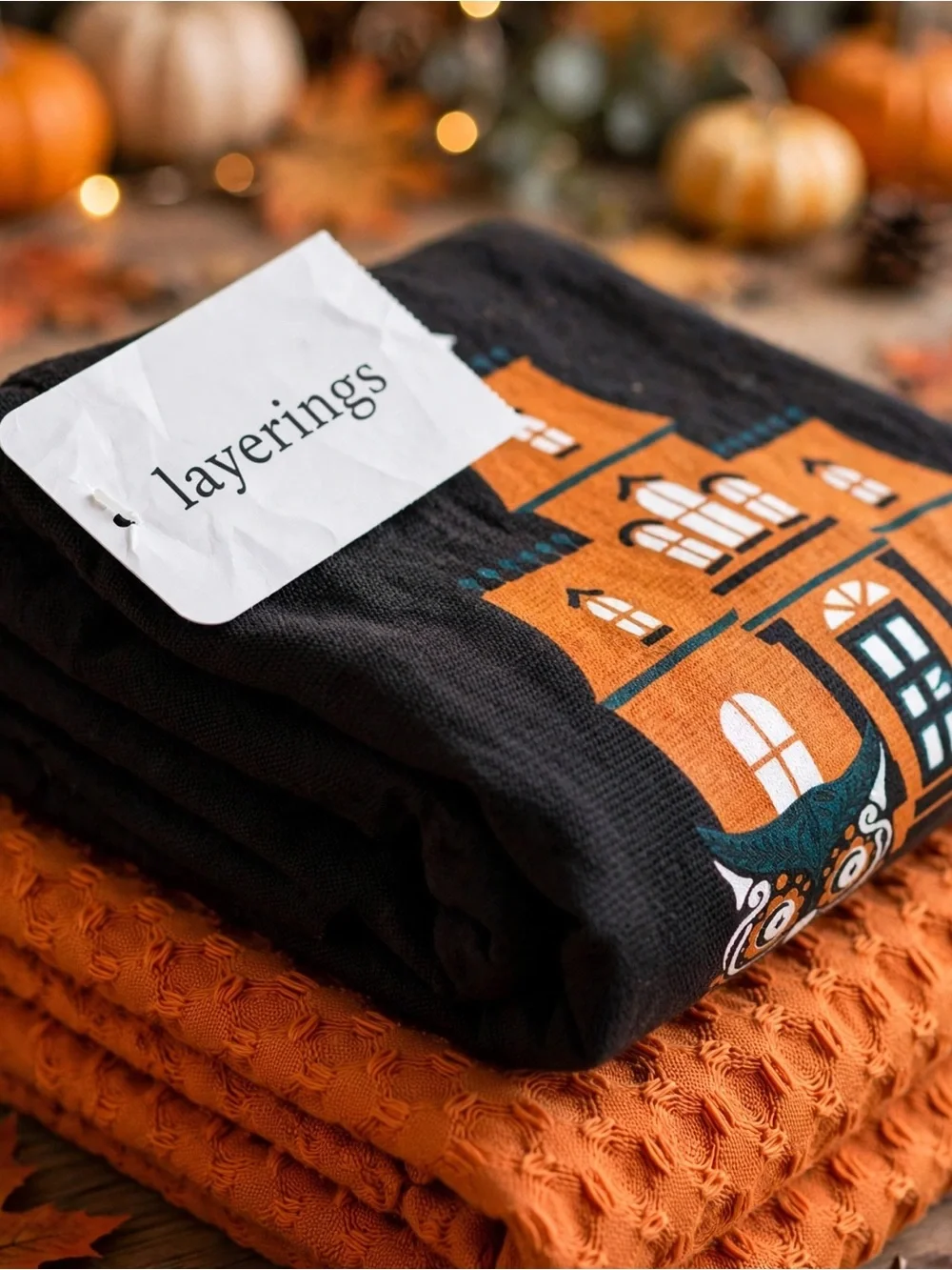 Halloween Dish Towel Bundle Spooky Hotel Owl Decor 4 Piece Set